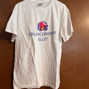 White Graphic Tee with Blue & Red Logo - Unbranded
